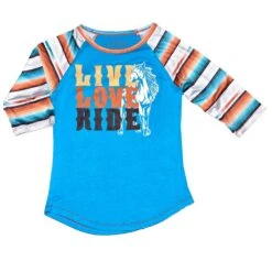 Cowgirl Hardware Toddler Girls Live Love Ride Serape Raglan Tee