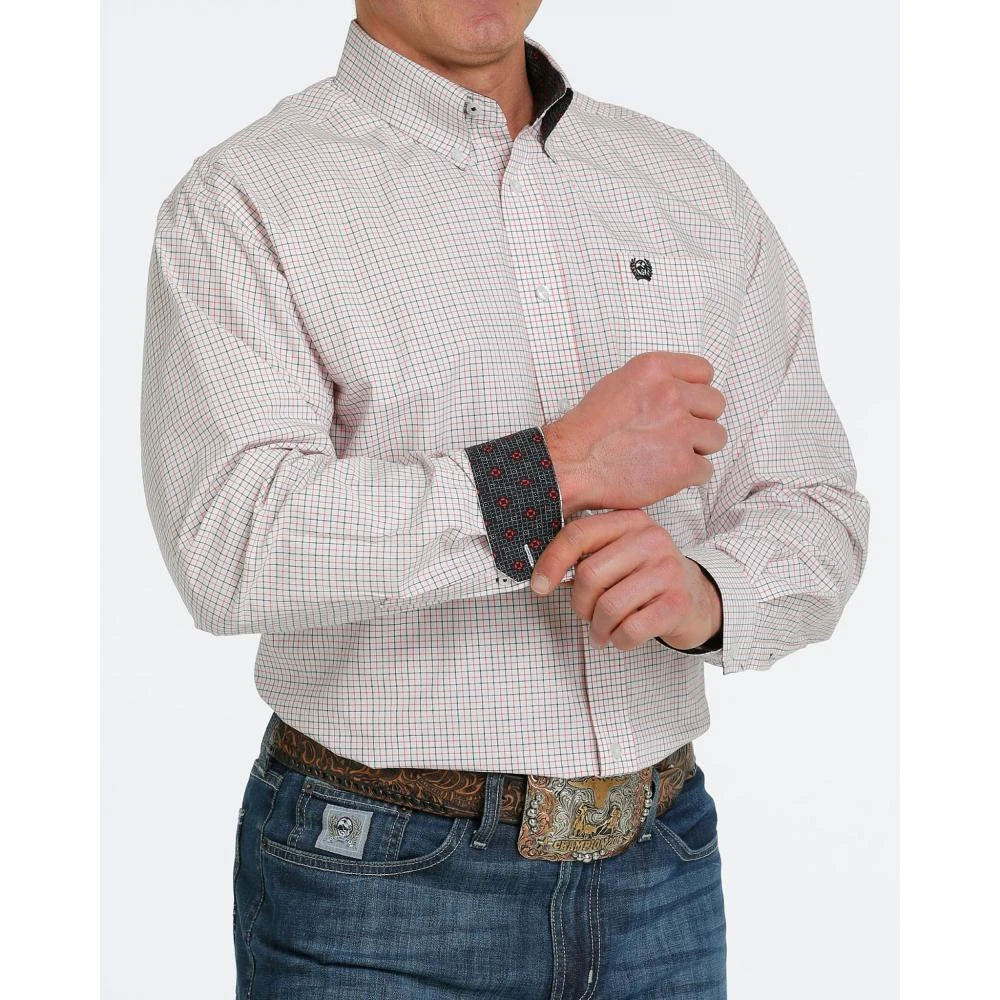 Cinch Mens White CHeckered Print Button Down Long Sleeve Shirt 3 Cinch Mens White CHeckered Print Button Down Long Sleeve Shirt
