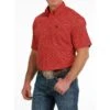Cinch Mens Red With Black Geo Print Short Sleeve Shirt -Cinc Clothing Shop 164610 default l