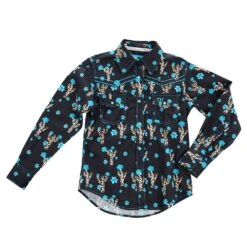Cowgirl Hardware Cowboy Girl's Leopard Cactus Print Snap Shirt