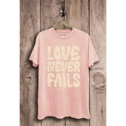Lotus Fashion Womens Love Never Fails Pink Mineral Tee