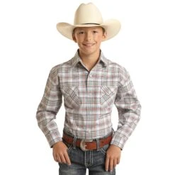Panhandle Boy's Rough Stock Plaid Long Sleeve Snap Shirt