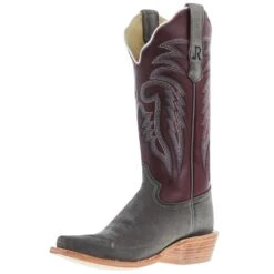 R Watson Boots Womens Charcoal Roughout 13 In Dark Cherry Sinatra Top Cowgirl Boot