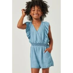 Hayden Girl's Denim Blue Ruffle Romper