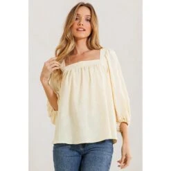 Ces Femme Womens Yellow Square Neck Blouse