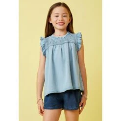 Hayden Girl's Denim Blue Ruffle Tank