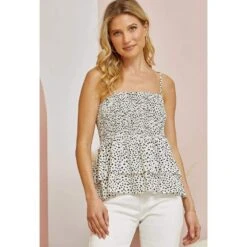 Andrée Andree By Unit Womens Black White Print Sleeveless Top