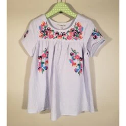 See And Be Seen N Girls Floral Sky Blue Embroidery Top