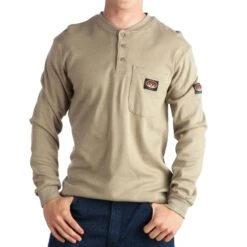 Rasco Fr Men's Khaki Flame Resistant FR Henley Shirt