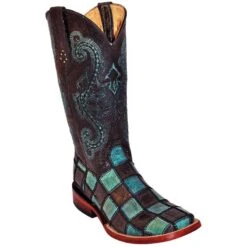 Ferrini Women's Black And Teal Patchwork Cowgirl Boots