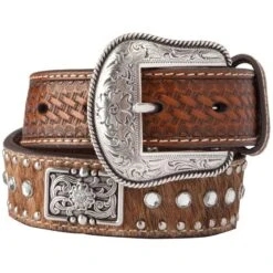 Boy's M&F Basket Weave, Brindle And Bling Belt