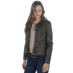 Montanaco Women's Faux Leather Washed Green Jacket -Cinc Clothing Shop 3B532 GREEN 02