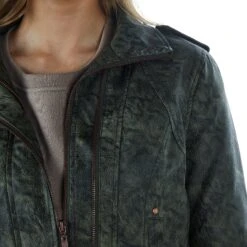 Montanaco Women's Faux Leather Washed Green Jacket -Cinc Clothing Shop 3B532 GREEN 03