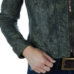 Montanaco Women's Faux Leather Washed Green Jacket -Cinc Clothing Shop 3B532 GREEN 04