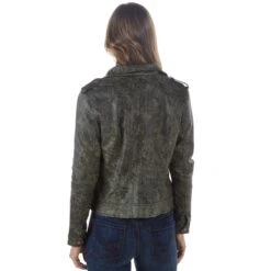 Montanaco Women's Faux Leather Washed Green Jacket -Cinc Clothing Shop 3B532 GREEN 05