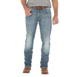 Wrangler Mens 44 Slim Straight Light Wash Jeans -Cinc Clothing Shop 44MWXRB 1