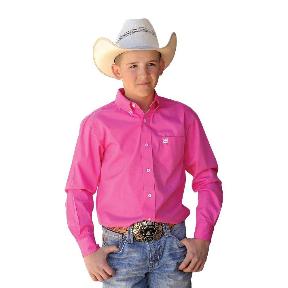 Cinch Kid's Solid Pink Button Down Long Sleeve Shirt 3 Cinch Kid's Solid Pink Button Down Long Sleeve Shirt
