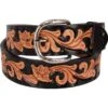 Double J Hand-Tooled Floral Black Dyed Belt -Cinc Clothing Shop 76 default l