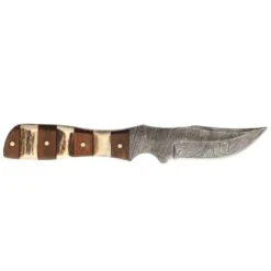 Western Fashion Damascus Mini Stag Wood Handle Knife W/Sheath