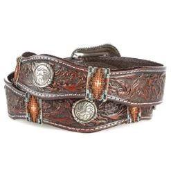Gem Dandy Accessories Men's 1 1/2in. Scalloped Floral Tooled Belt -Cinc Clothing Shop 8628500 2