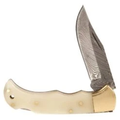 Western Fashion Damascus Camel Bone Lockback