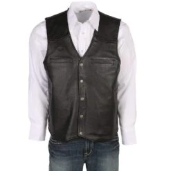 Wyoming Traders Mens Black Dovers Leather Concealed Leather Vest