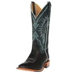 Men's Horse Power Black Bull Hide Cowboy Boots