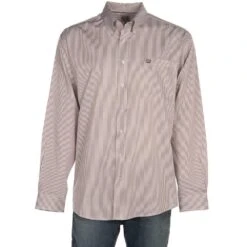 Cinch Long Sleeve Khaki Classic Fit Striped Button Down