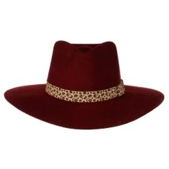 Women's M+F Burgundy With Leopard Band Fashion Hat -Cinc Clothing Shop 98T7890509 1
