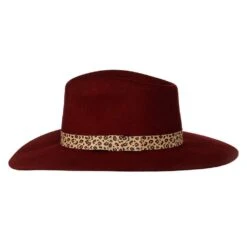 Women's M+F Burgundy With Leopard Band Fashion Hat -Cinc Clothing Shop 98T7890509 2