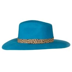 Women's M+F Turquoise With Leopard Band Fashion Hat -Cinc Clothing Shop 98T7891433 2
