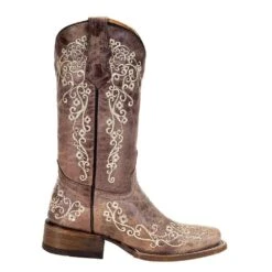 Corral Kids Brown And Bone Embroidery Square Toe Boots -Cinc Clothing Shop A2980 9764