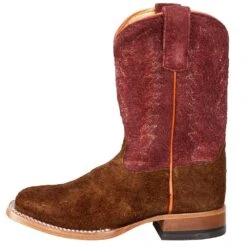 Kids Anderson Bean Brown Rough Out With Burgundy Roughout Top Cowboy Boot -Cinc Clothing Shop ABK7932 3