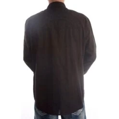 Rock N Roll Cowboy Men's Black Tonal Satin Plaid Snap Shirt -Cinc Clothing Shop B2S5106 back3