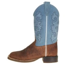 Old West Youth Brown Bull Hide Sky Blue Suede Shaft Cowboy Boot -Cinc Clothing Shop BCS1944 21