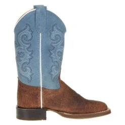 Old West Youth Brown Bull Hide Sky Blue Suede Shaft Cowboy Boot -Cinc Clothing Shop BCS1944 41