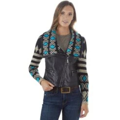 Montanaco Women's Aztec Faux Leather Jacket -Cinc Clothing Shop BF18280 02