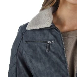 Montanaco Women's Faux Leather Grey Jacket -Cinc Clothing Shop BF19278 GRY 03