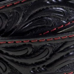 Western Fashion Men's Tooled Black Belt With Red Stitch -Cinc Clothing Shop BT 572 1