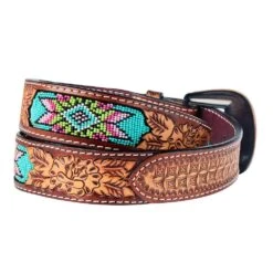 Rafter T Ranch Company Ladies Beaded Inlay W/Floral Tooling Belt -Cinc Clothing Shop BT529 2