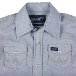 Wrangler Boys Cowboy Cut Blue Chambray Snap Shirt -Cinc Clothing Shop BW7013B 2