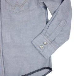 Wrangler Boys Cowboy Cut Blue Chambray Snap Shirt -Cinc Clothing Shop BW7013B 3