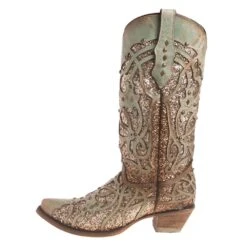 Corral Women's Mint Glitter Inlay Snip Toe Cowgirl Boots -Cinc Clothing Shop C3332 2
