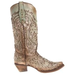 Corral Women's Mint Glitter Inlay Snip Toe Cowgirl Boots -Cinc Clothing Shop C3332 4