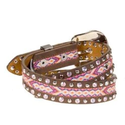 Brown Belt W/Silver And Pink Studs -Cinc Clothing Shop DA5222 ME 1