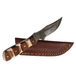 Western Fashion Damascus Mini Stag Wood Handle Knife W/Sheath -Cinc Clothing Shop DM 1109 2