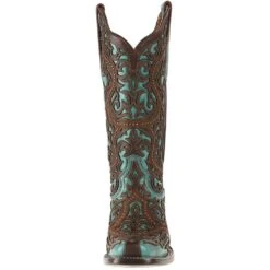 Women's Corral Turquoise Cowgirl Boots With Brown Laser Studs -Cinc Clothing Shop G1416 1