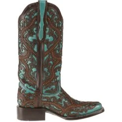 Women's Corral Turquoise Cowgirl Boots With Brown Laser Studs -Cinc Clothing Shop G1416 4