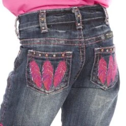 Girl's Cowgirl Tuff Fly Free Pink Feather Jeans -Cinc Clothing Shop GJFFPK 3