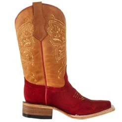 Circle G Kids Red Suede Foot With Honey Top Square Toe Cowboy Boot -Cinc Clothing Shop J7117 05